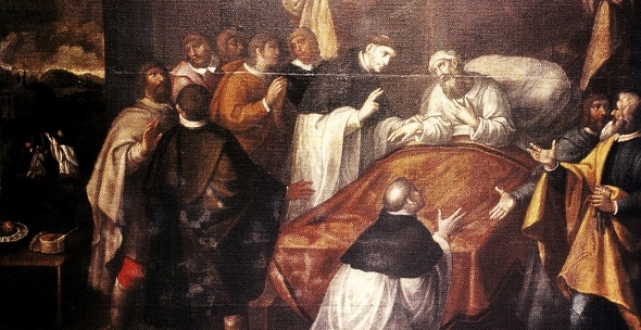 S. Teotnio (um dos fundadores do Mosteiro de Sta Cruz) a curar o primeiro rei de Portugal  