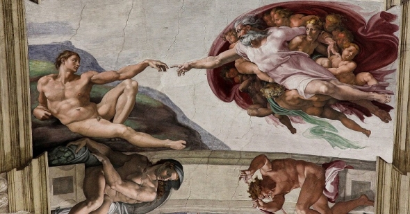 A Criao de Ado, fresco pintado por Michelangelo (1475-1564), Tecto da Capela Sistina, Roma, Vatic